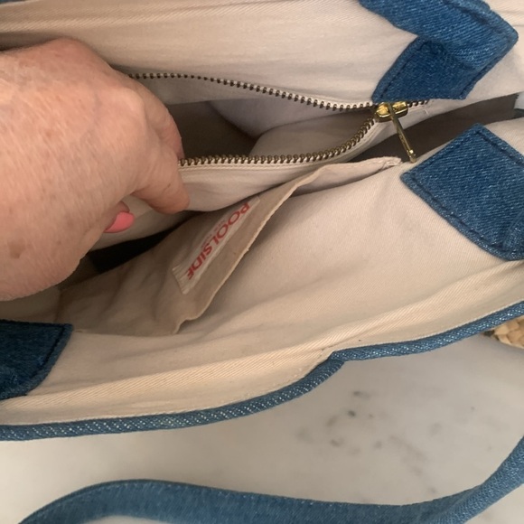 Poolside Designer Denim Scallop Straw Tote Medium - Picture 11 of 11